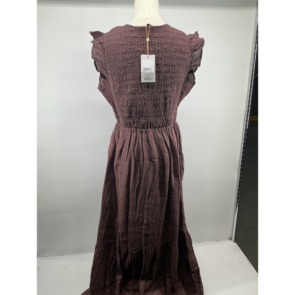 Organic Textured Cotton Smocked V-Neck Midi Dress - Picture 2 of 3